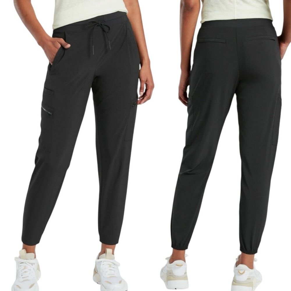 ATHLETA Go Far Travel Venture Pant 12P Black Stretch Lightweight Drawstring EUC